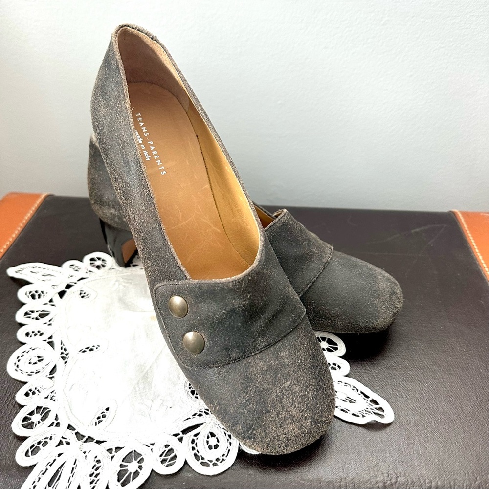 TRANS-PARENTS Italy Distressed Suede Heels Vero Cuoio Leather NWOT Sz 9.5 - 40.5